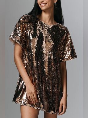 NWT ANTHROPOLOGIE Emmy Short-Sleeve Swing Mini Dress by Maeve: Sequin Edition M